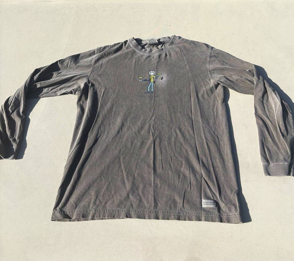Life is Good Gray Shirt Cotton Tee Pancake Man Size Medium